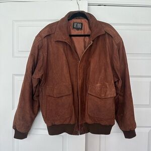 vintage beyond leather brown military naval aviator style bomber jacket size L